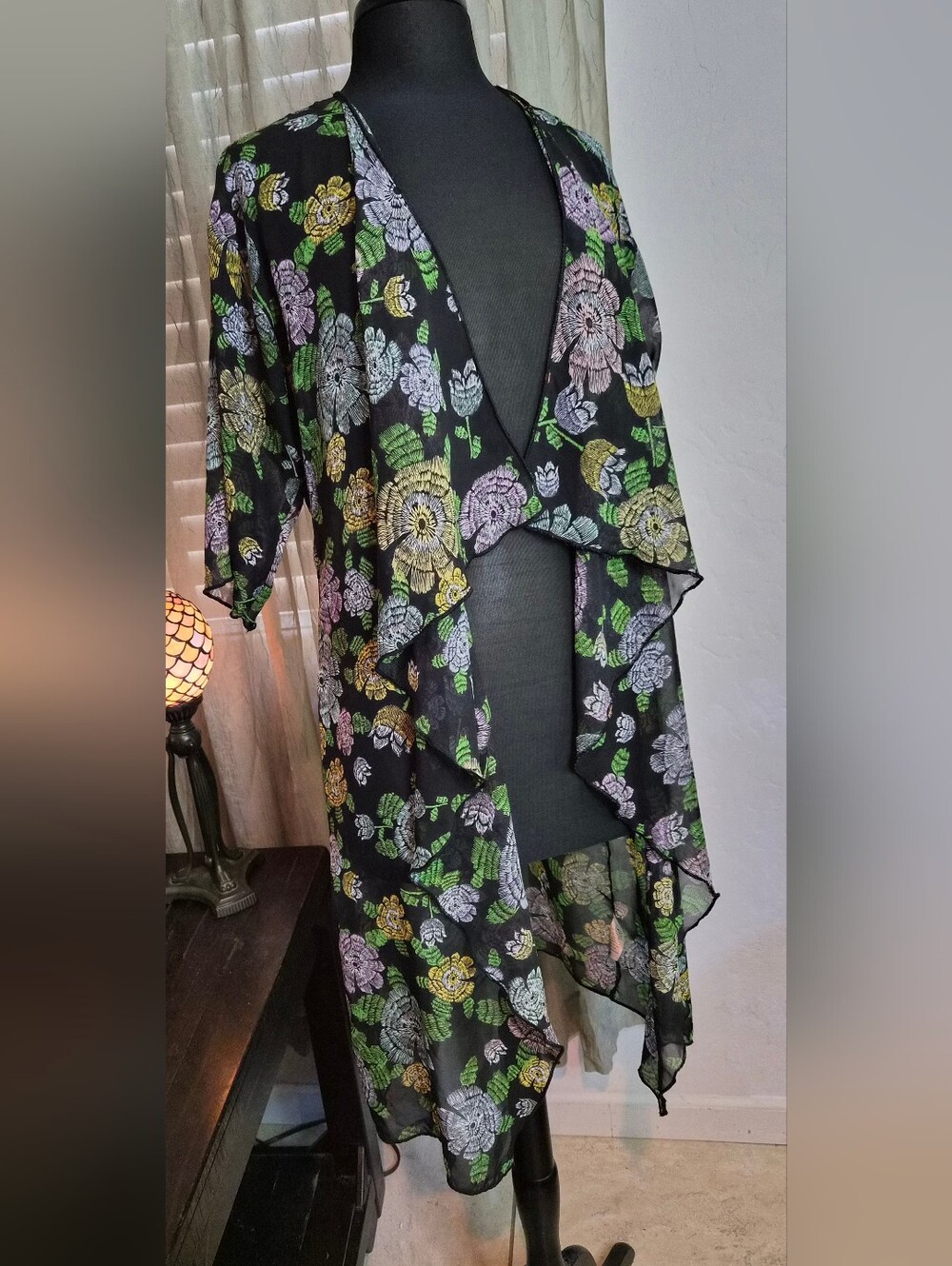 LuLaRoe Womens Shirley Kimono Open Cover Up Black & Floral Shear Pattern #2056